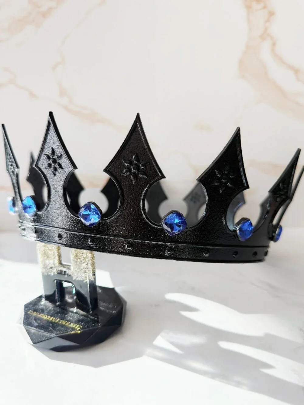 Black King Crown, Blue Jewels Crown, Mens Gothic Medieval, Royal Costume Crown